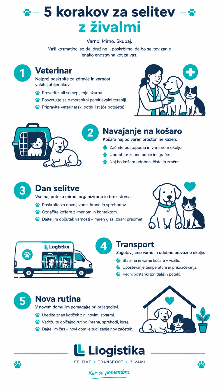 Infografika: 5 korakov za selitev z živalmi v Ljubljani
